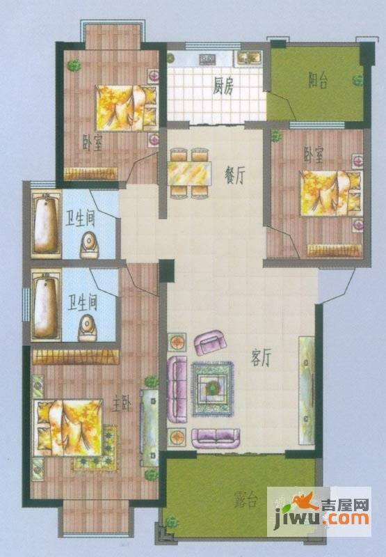 银杏人家3室2厅1卫105㎡户型图