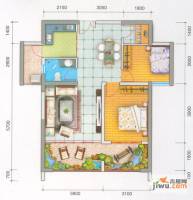 启鸿假日城市2室2厅1卫79.5㎡户型图