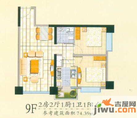 天骄北麓2室2厅1卫74.4㎡户型图