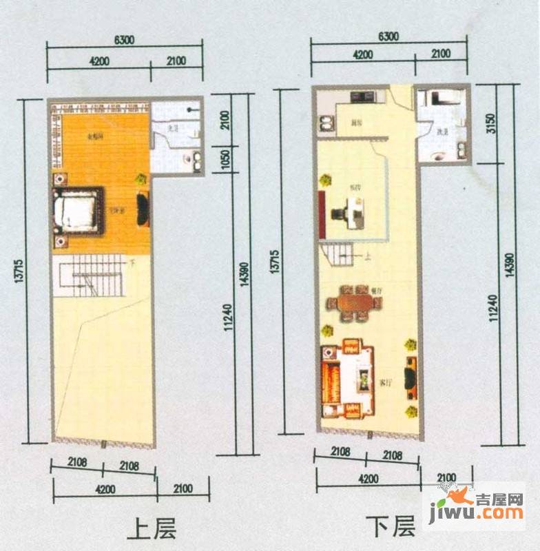 百富琪商业广场2室2厅2卫37.5㎡户型图