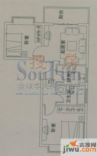 云大知城·牛津花园2室2厅1卫53.6㎡户型图