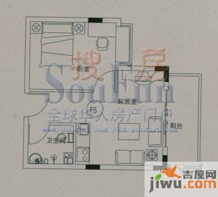 云大知城·牛津花园1室1厅1卫36.3㎡户型图