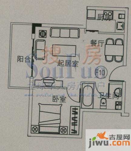 云大知城·牛津花园1室1厅1卫43.6㎡户型图