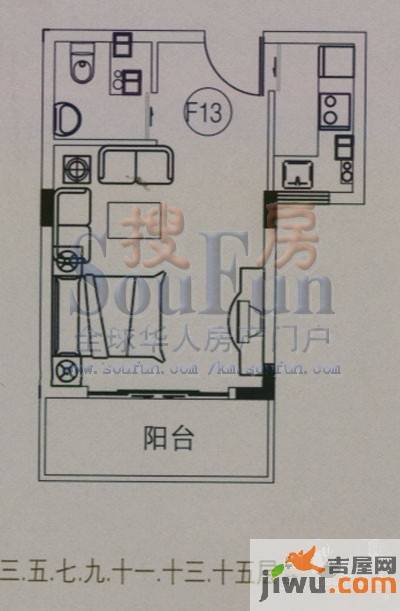 云大知城·牛津花园1室1厅1卫29.6㎡户型图