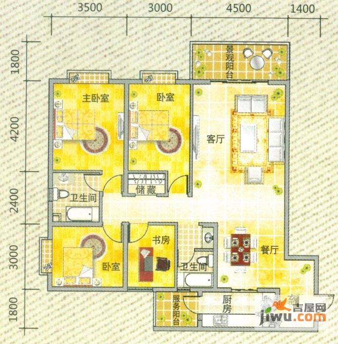 翡翠湾4室2厅2卫143.9㎡户型图