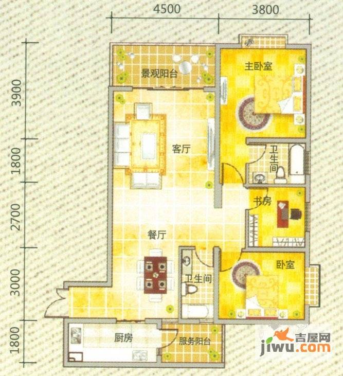 翡翠湾3室2厅2卫120.3㎡户型图