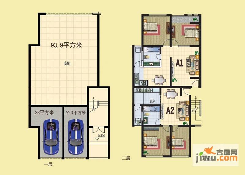 石锦邑城2室2厅1卫60㎡户型图