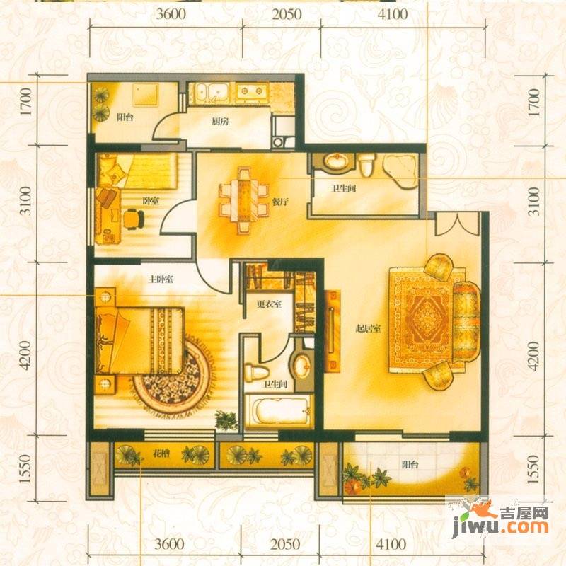 南亚之门2室2厅2卫100㎡户型图