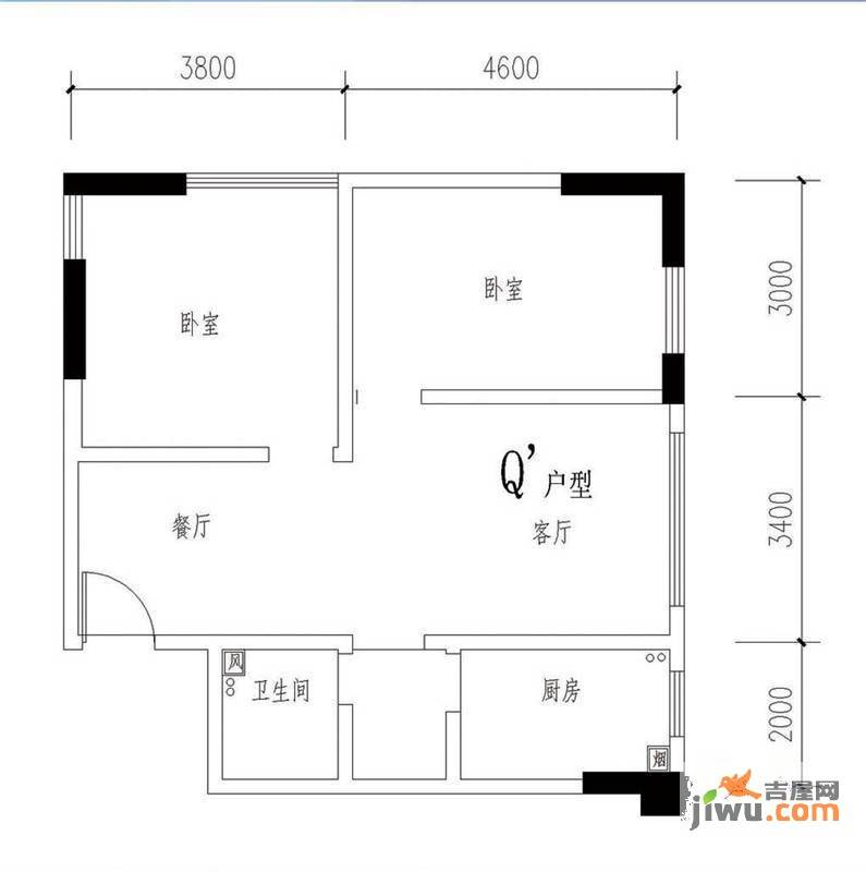 彩云间花园2室2厅1卫76.1㎡户型图