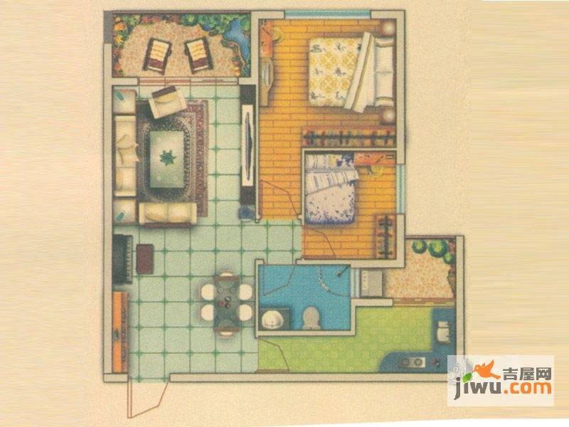 启鸿假日城市2室2厅1卫75㎡户型图