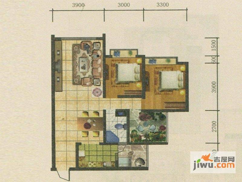 春城慧谷2室2厅1卫96.6㎡户型图