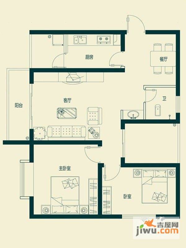 巴江明珠嶺城2室2厅1卫96.2㎡户型图