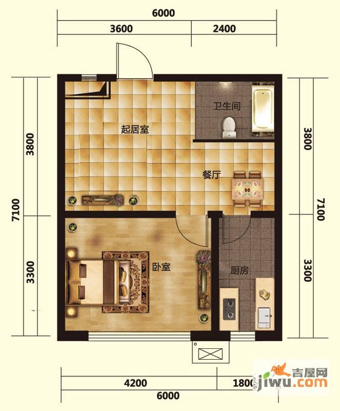 御景名家1室1厅1卫50.6㎡户型图