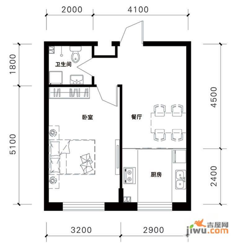 虹景阁1室1厅1卫50㎡户型图