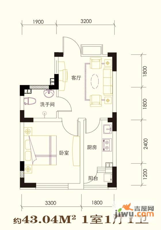 尊誉东方1室1厅1卫43㎡户型图