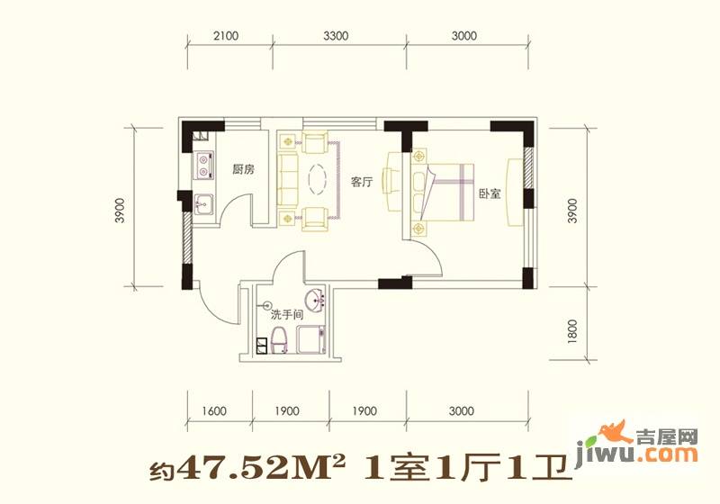 尊誉东方1室1厅1卫43㎡户型图