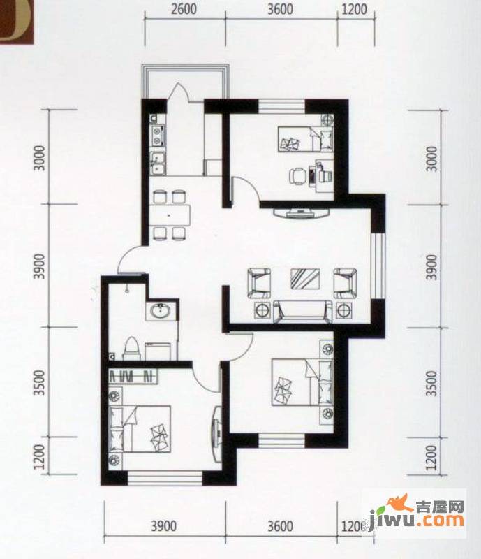 龙城富苑3室2厅0卫97.2㎡户型图