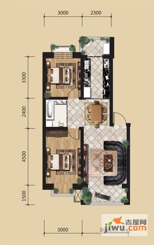 荣发时代新城2室2厅1卫80.3㎡户型图