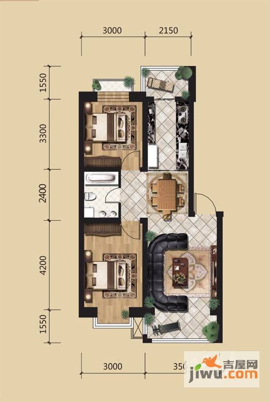 荣发时代新城2室2厅1卫76.3㎡户型图