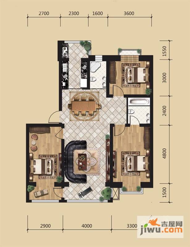 荣发时代新城3室2厅2卫116.2㎡户型图