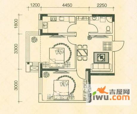 宜家观澜2室2厅1卫64㎡户型图