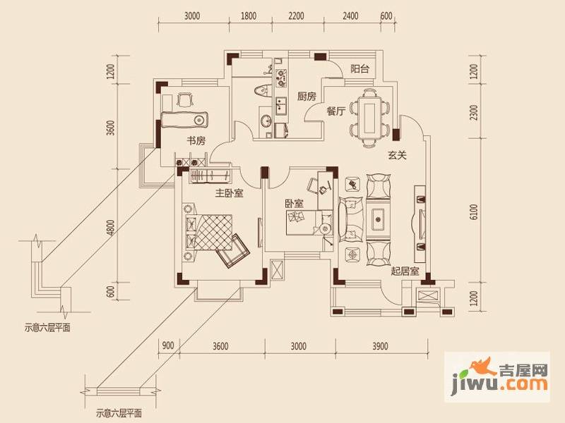 益田御水丹堤B区3室2厅1卫107.8㎡户型图