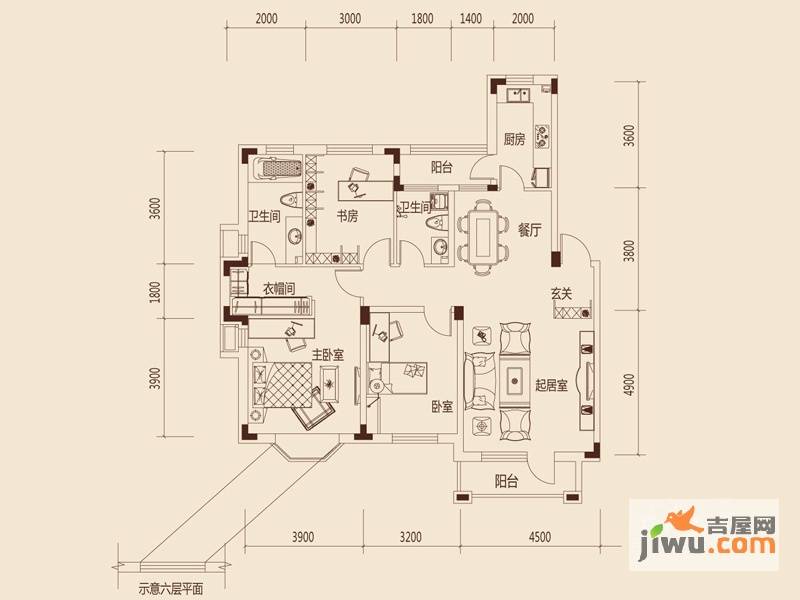 益田御水丹堤B区3室2厅2卫126.8㎡户型图