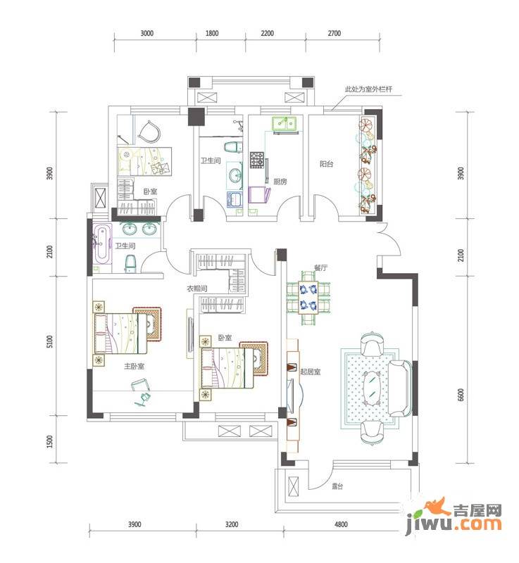 复地哥德堡森林三期墅香洋房3室2厅2卫136.6㎡户型图