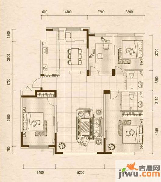 隆德华府4室2厅2卫174.8㎡户型图