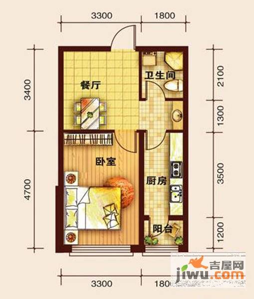 中顺和苑二期1室1厅1卫49.2㎡户型图