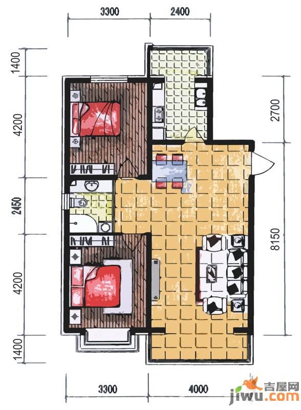 吴中印象2室2厅1卫102.6㎡户型图