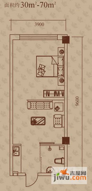 中毫泓泰公馆1室1厅1卫30㎡户型图