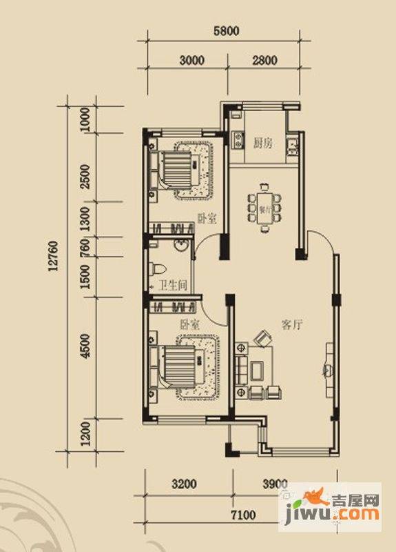 金越逸墅蓝湾2室2厅0卫83.7㎡户型图