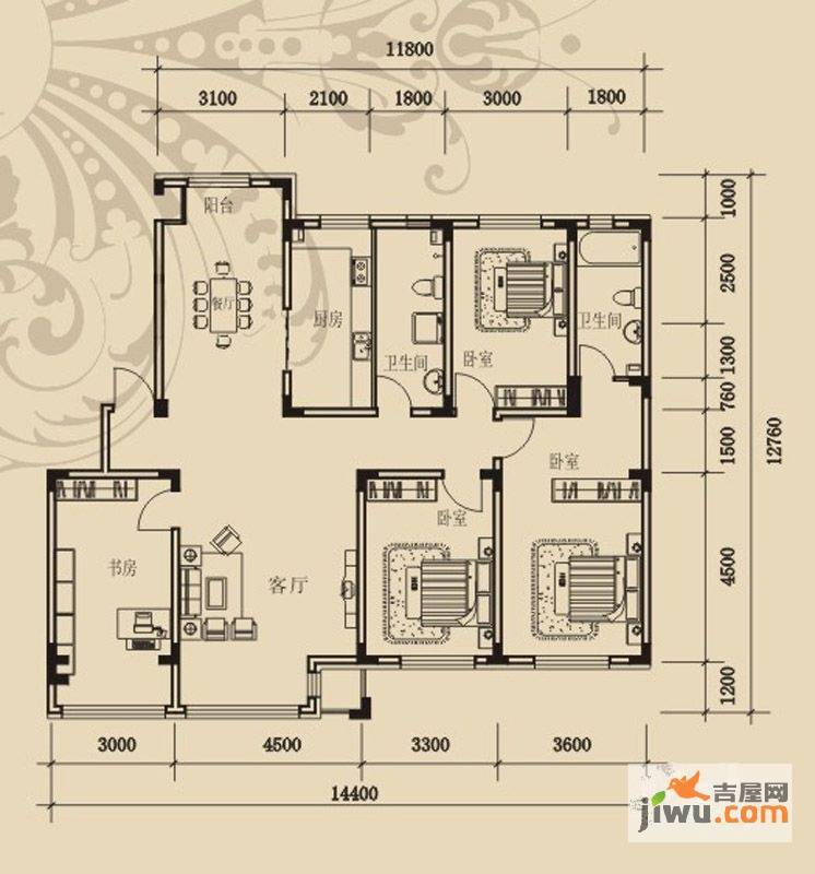 金越逸墅蓝湾4室2厅2卫168.6㎡户型图