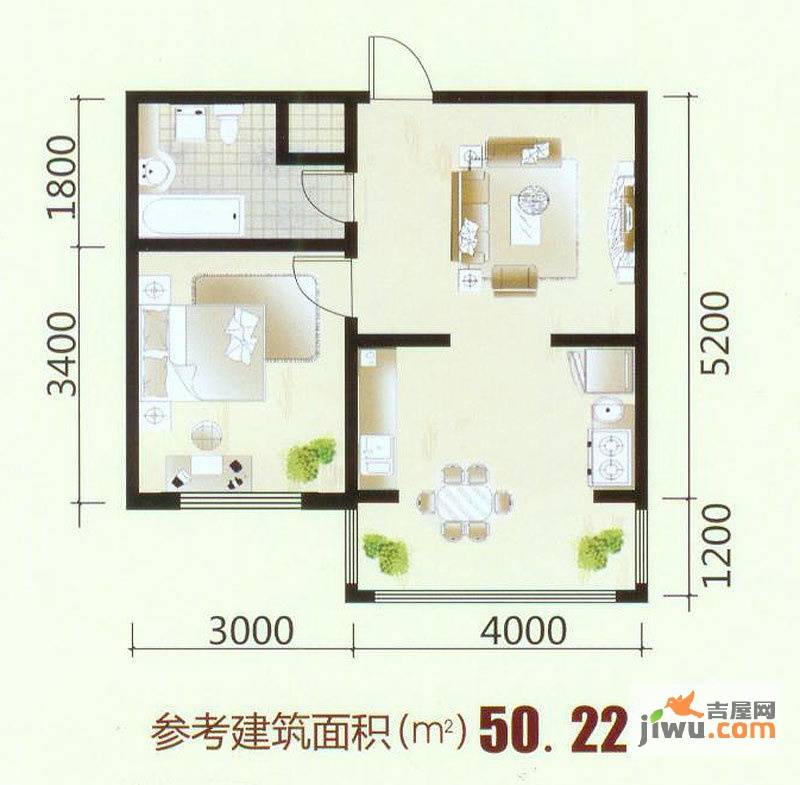 美韵星海西区1室1厅1卫50.2㎡户型图