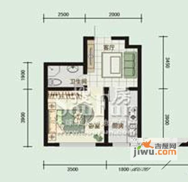 自由花园1室2厅1卫42.8㎡户型图