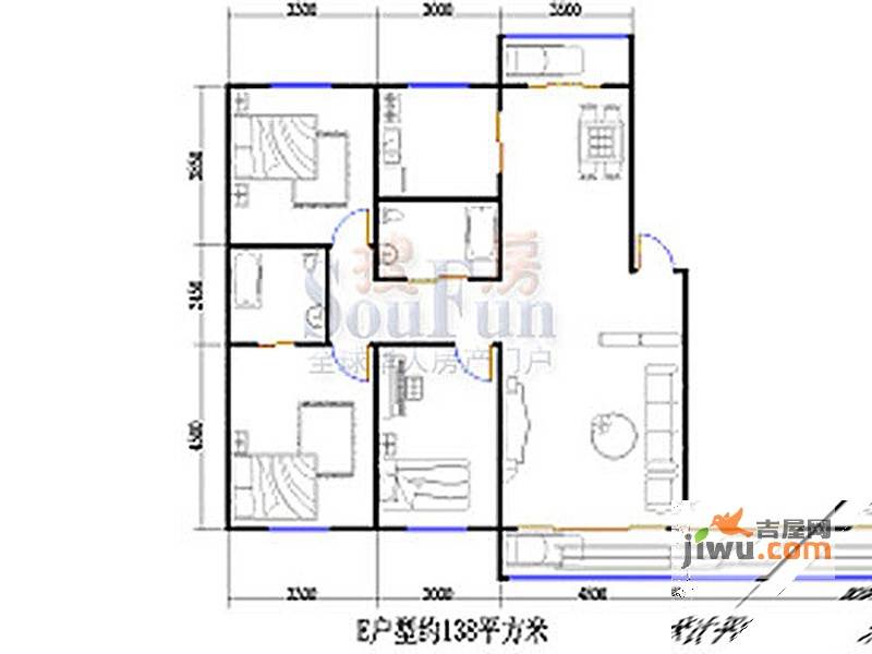 博众新城二期3室2厅2卫138㎡户型图