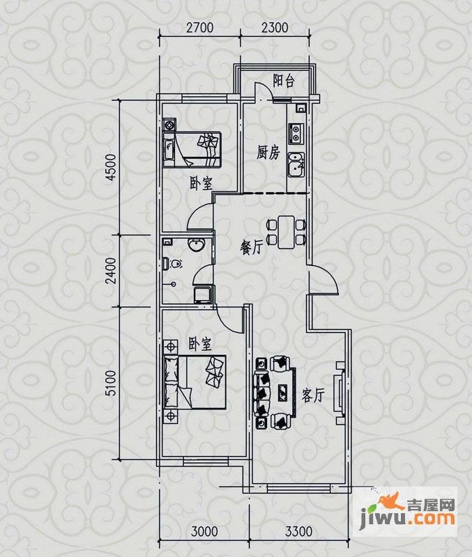 新星宇福苑2室2厅0卫85.2㎡户型图