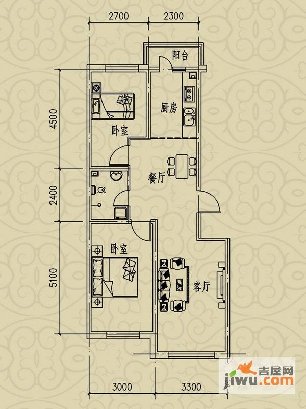 新星宇福苑2室2厅0卫85.2㎡户型图