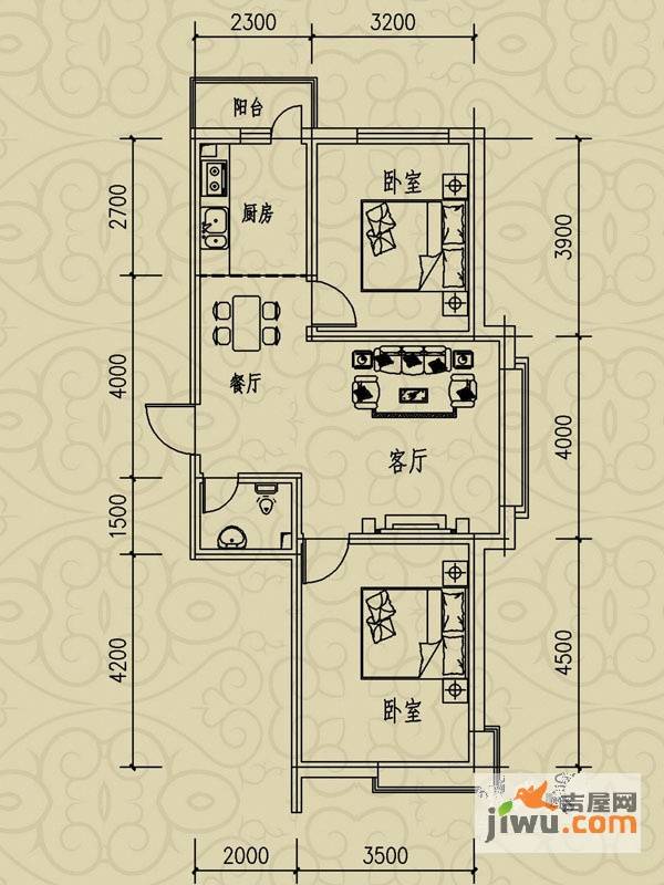 新星宇福苑2室2厅1卫81.4㎡户型图