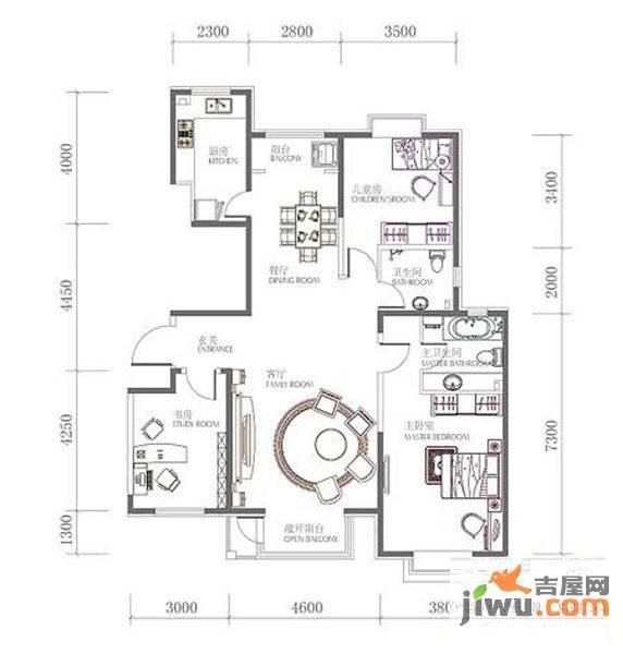 新奥蓝城2室2厅2卫143㎡户型图