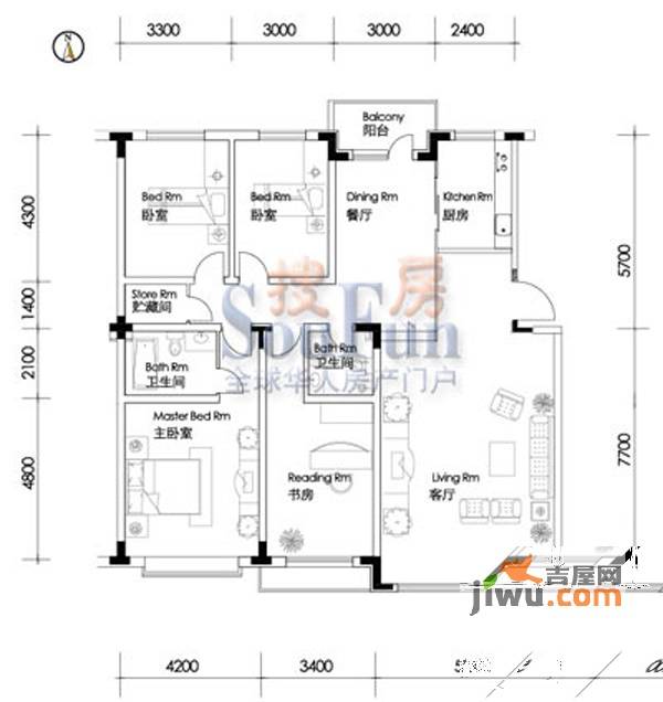 高新怡众名城4室2厅2卫177.5㎡户型图