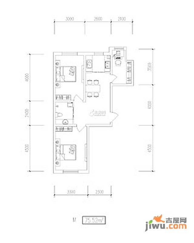 丰和西郡2室1厅1卫75.5㎡户型图