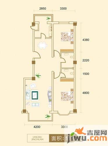 领秀金川2室2厅2卫117㎡户型图