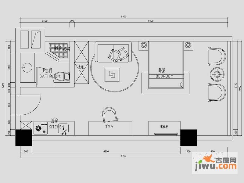 名爵公馆1室0厅1卫47.3㎡户型图