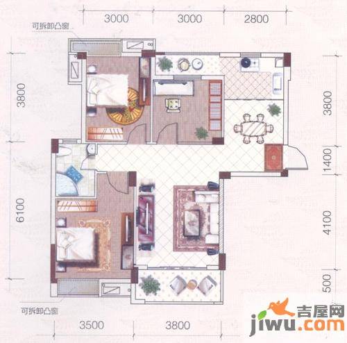 恒立佘山98号3室2厅1卫96.5㎡户型图