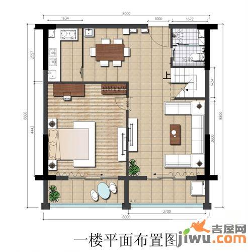 领秀公馆1室2厅1卫46.9㎡户型图