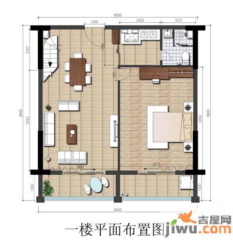 领秀公馆2室2厅1卫43.4㎡户型图