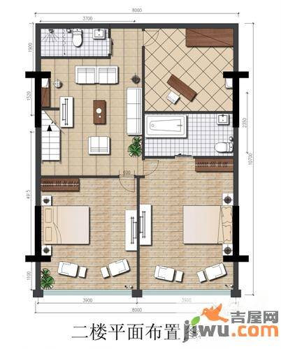 领秀公馆2室2厅1卫46.5㎡户型图