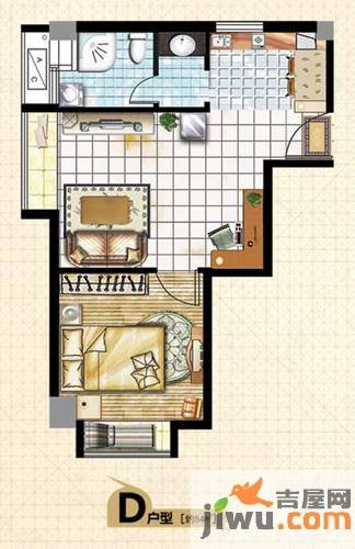 国金滨江1室1厅1卫54㎡户型图